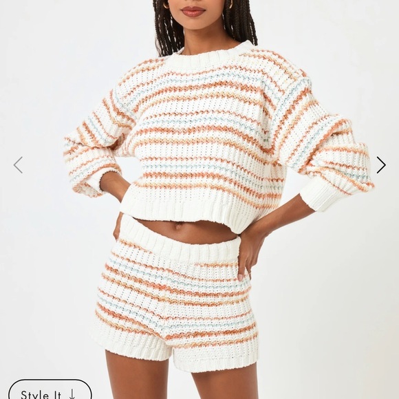 L*Space Striped Knit Shorts - White, Orange, Blue